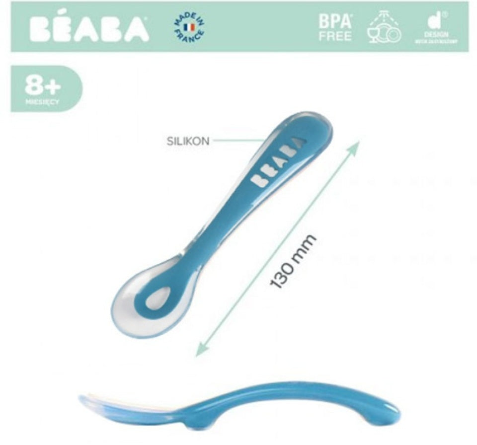 Beaba Ergonomic 2nd Age Ergonomic Silicone Spoon (3 Colours) - Pupsik Singapore