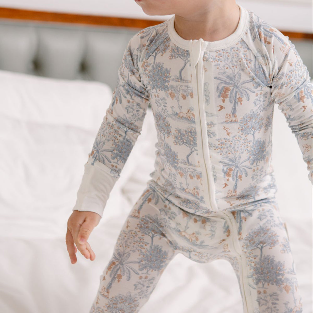 House of Holly Zip Sleepsuit - Fruit Toile Blue (3 Sizes)