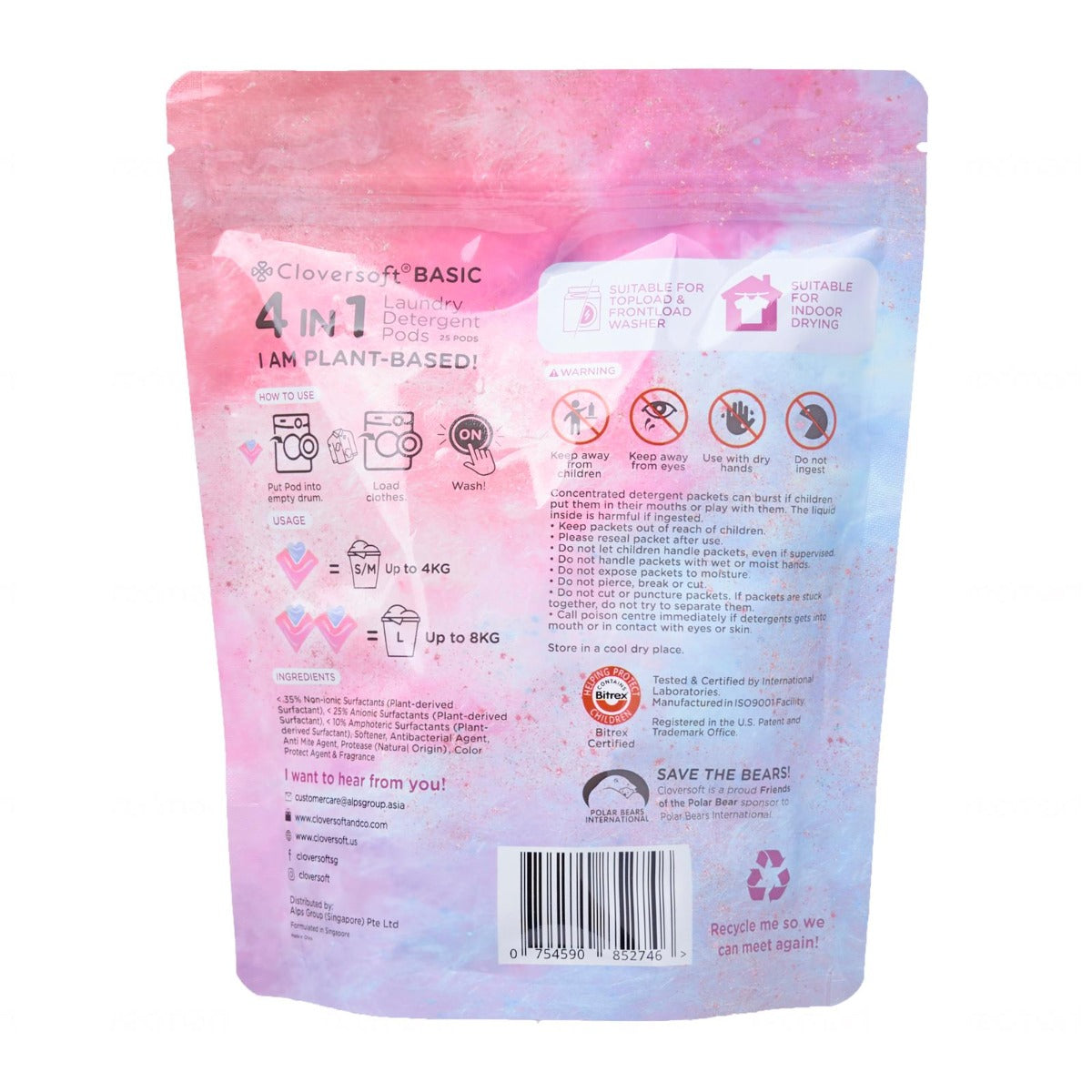 Cloversoft 4-in-1 Basic Plant-based Laundry Pods, 25 Pods - Cotton Candy (Exp 11/26)