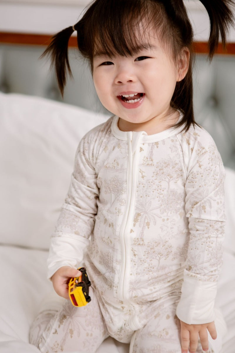 House of Holly Zip Sleepsuit - Fruit Toile Stone (3 Sizes)
