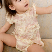 House of Holly Cap Sleeve Ruffle Romper - Fruit Toile (Yellow) - 4 Sizes