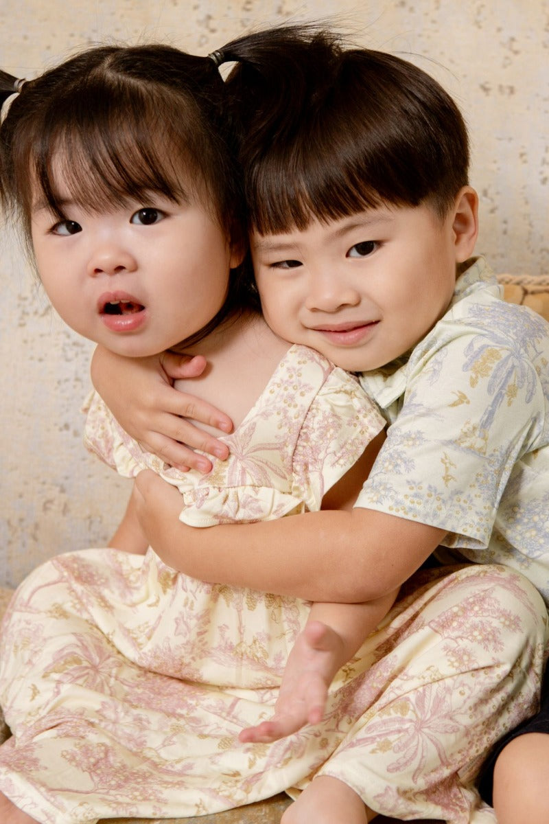 House of Holly Cap Sleeve Ruffle Dress - Fruit Toile (Yellow) - 2-3 years