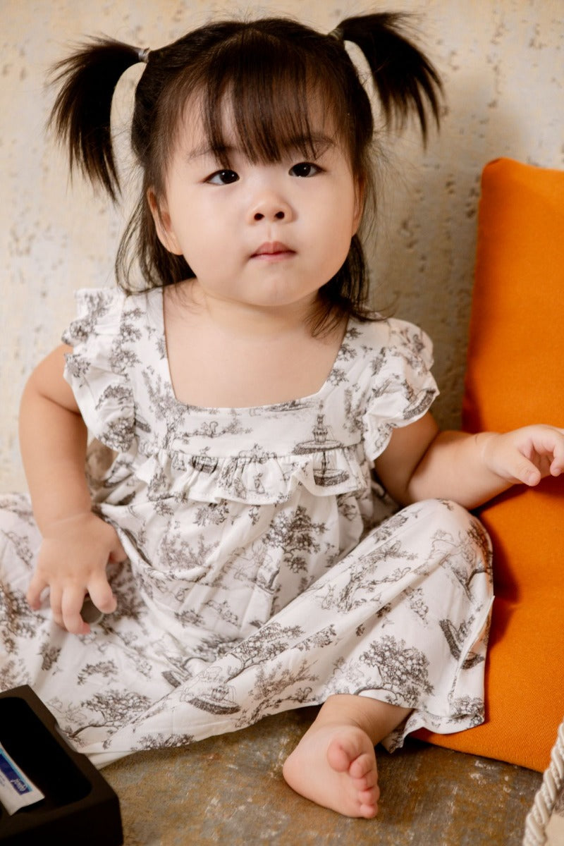 House of Holly Cap Sleeve Ruffle Dress - Garden Toile (Noir) - 2-3 years
