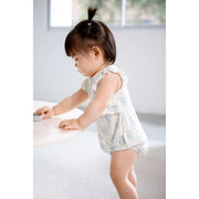 House of Holly Cap Sleeve Ruffle Romper - Victorian (Blue Posies) in White (5 Sizes)