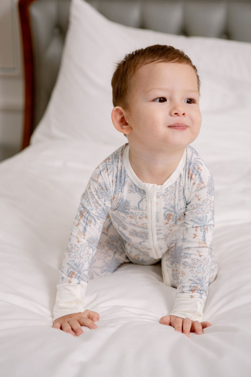 House of Holly Zip Sleepsuit - Fruit Toile Blue (3 Sizes)