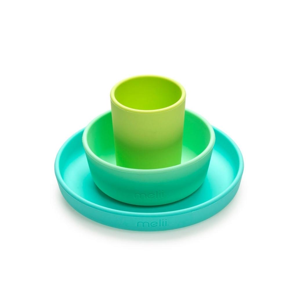 Melii 3-Piece Silicone Meal Set - Lime, Mint & Blue