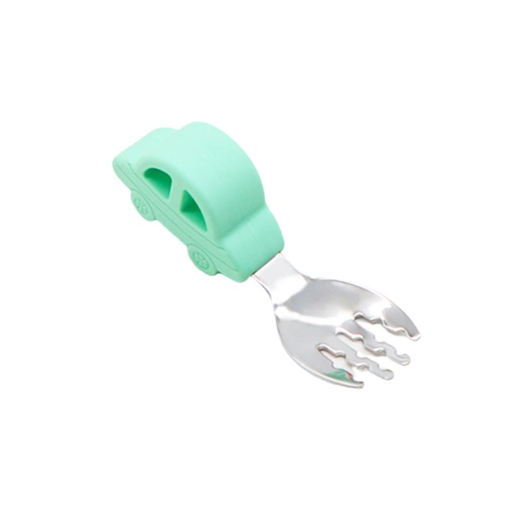 Biomom Silicone Grip Stainless Steel Fork - Mint Car