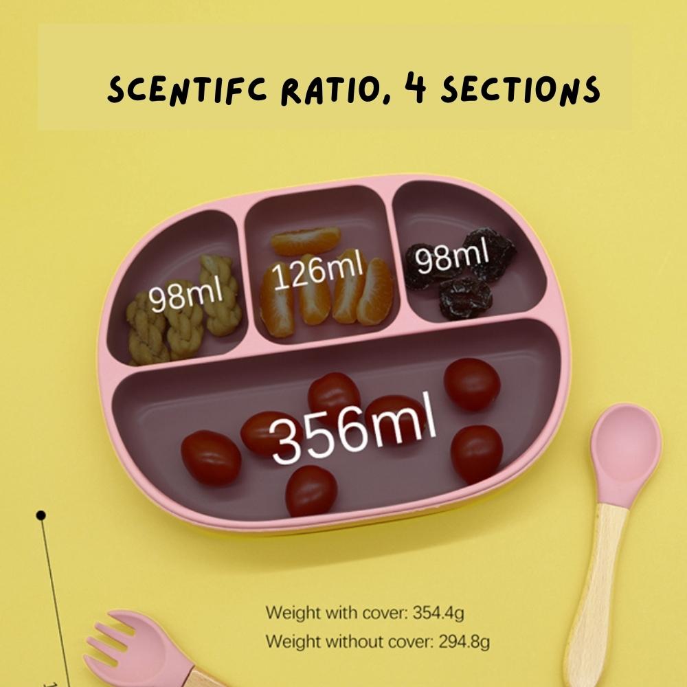 Biomom 4-Divided Silicone Suction Baby Plate with Translucent Cover (12 Colors)
