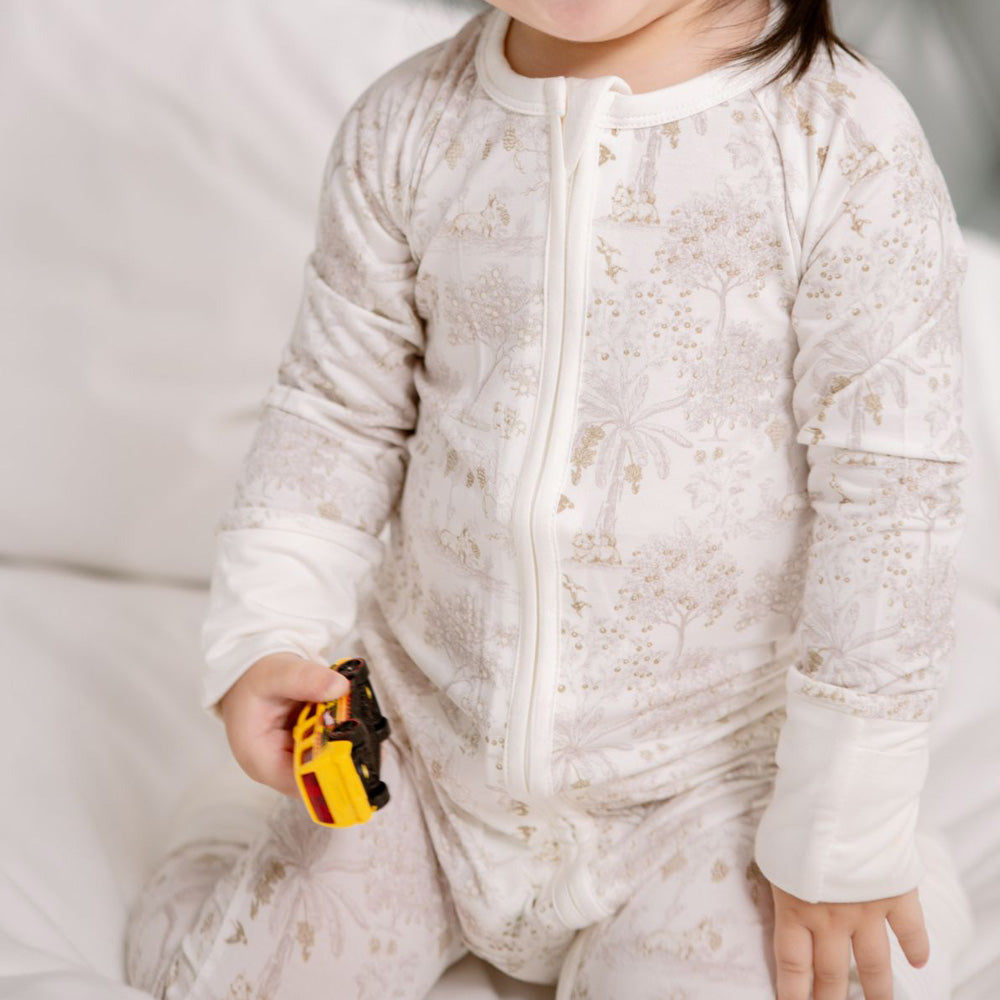 House of Holly Zip Sleepsuit - Fruit Toile Stone (3 Sizes)