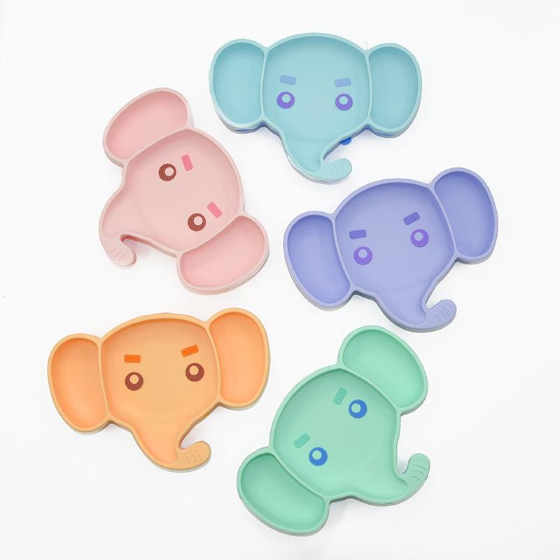 Biomom Baby Silicone Elephant Divided Suction Plate - Mint