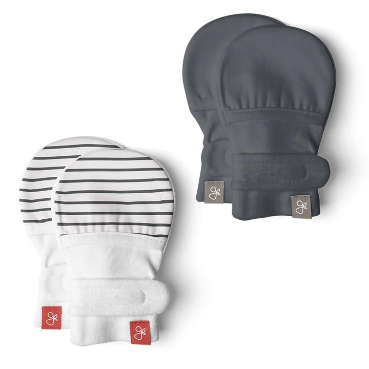 Goumi Bamboo & Organic Cotton Baby Mittens (2pk) - Stripe Gray + Midnight