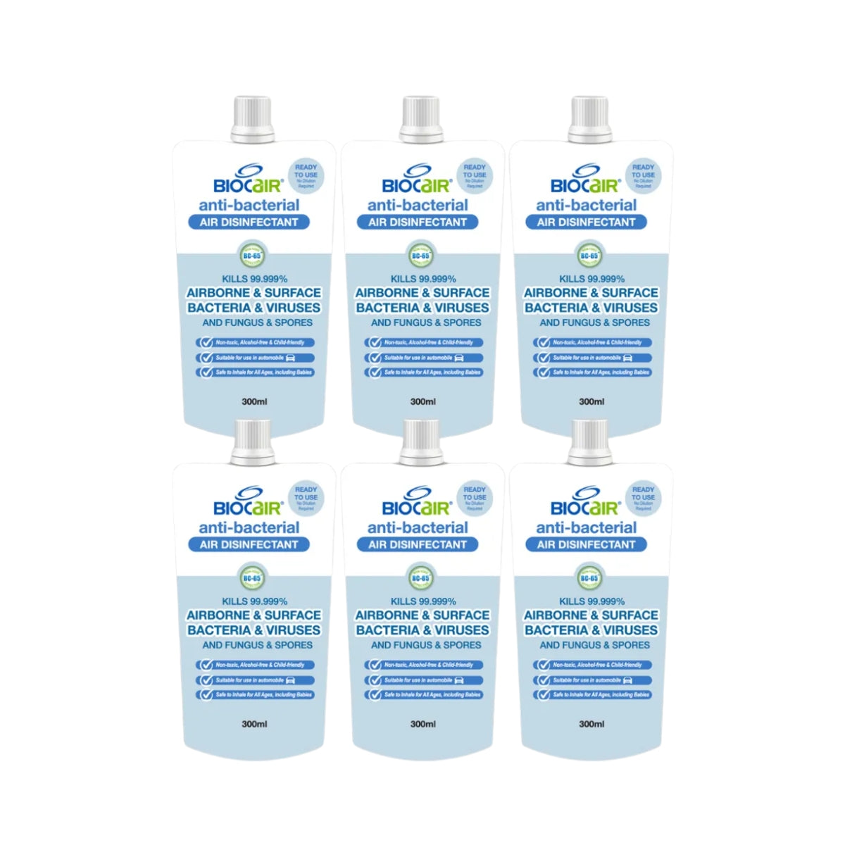 Biocair Anti-Bacterial Disinfectant Air Purifying Solution (6x300ml) - For Automobile - (Exp 06/26)
