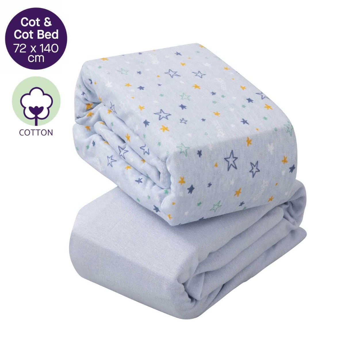 ClevaMama Jersey Cotton Fitted Sheets, 2pk (72x140cm) - 3 Colors