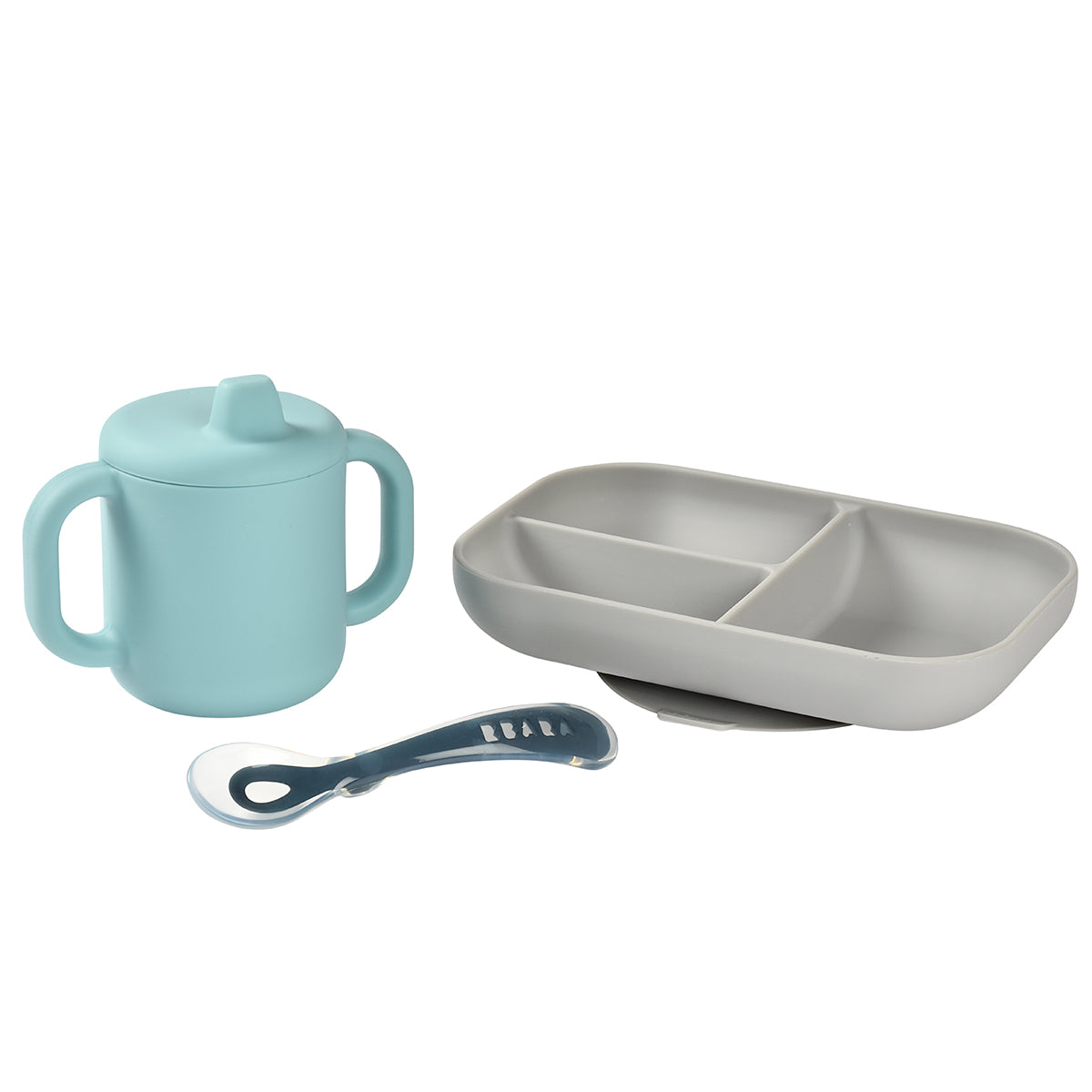 Beaba Silicone Learning Feeding Set - Grey/Blue