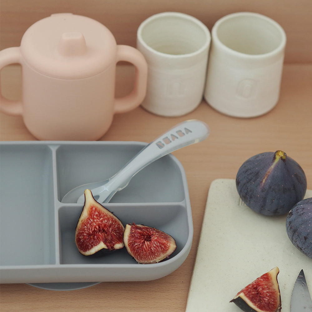 Beaba Silicone Learning Feeding Set - Grey/Pink