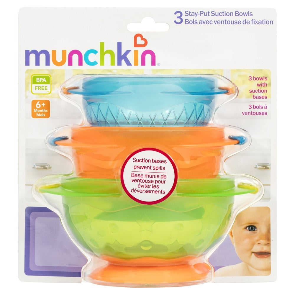 Munchkin Stay Put Suction Feeding Bowls, 3pk (Clear)