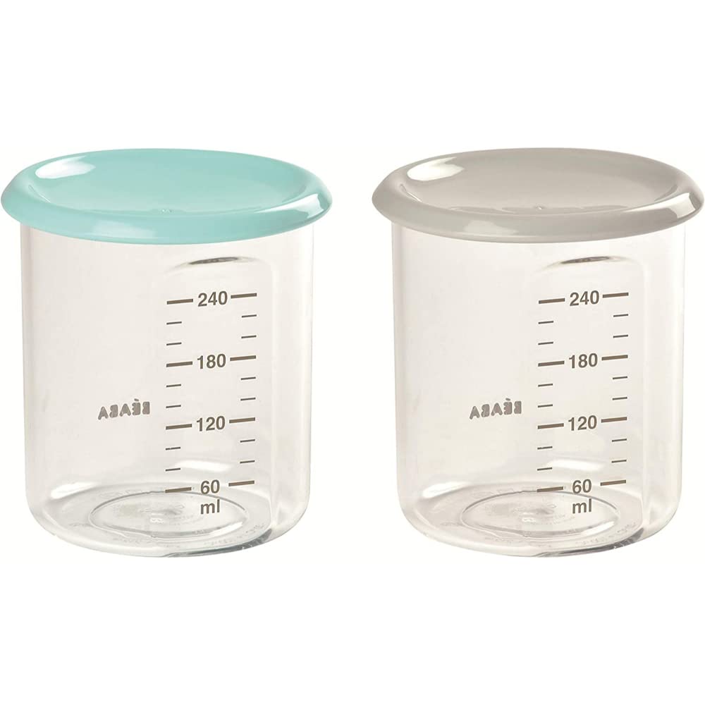 Beaba Maxi Portion Tritan Food Jar, 2 x 240ml - Light Blue/Grey