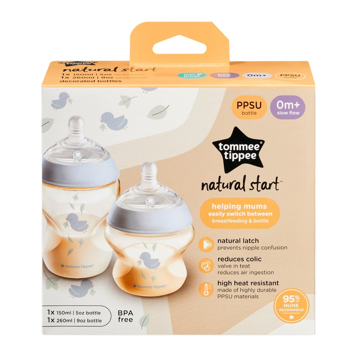 Tommee Tippee Natural Start Decor PPSU Newborn Set (1x150ml + 1x260ml) - Boy