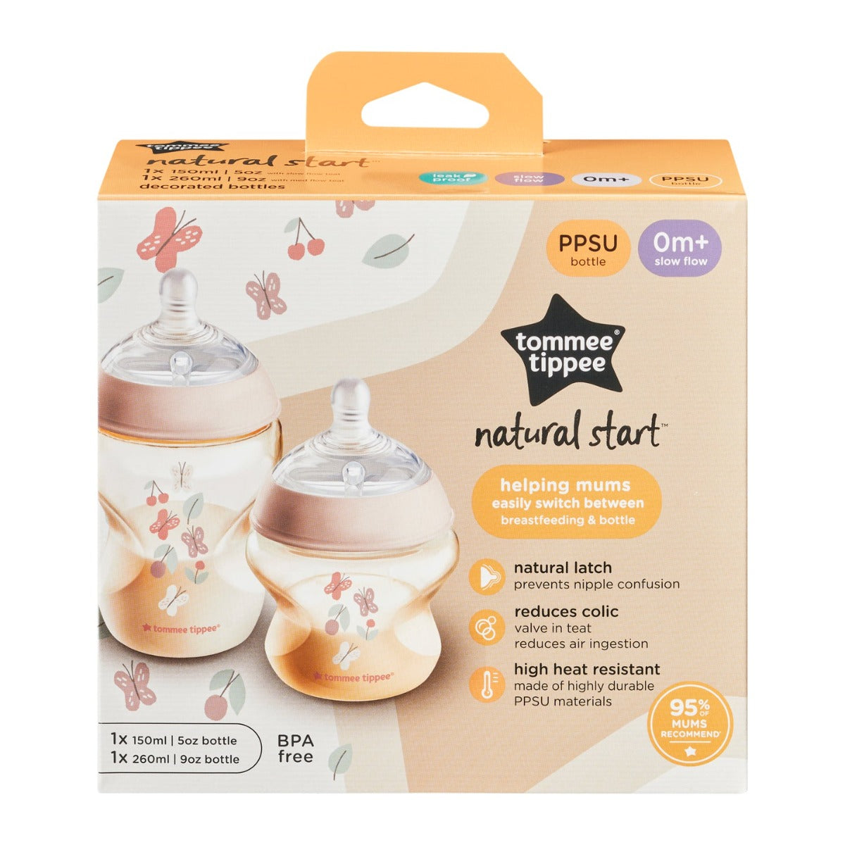 Tommee Tippee Natural Start Decor PPSU Newborn Set (1x150ml + 1x260ml) - Girl