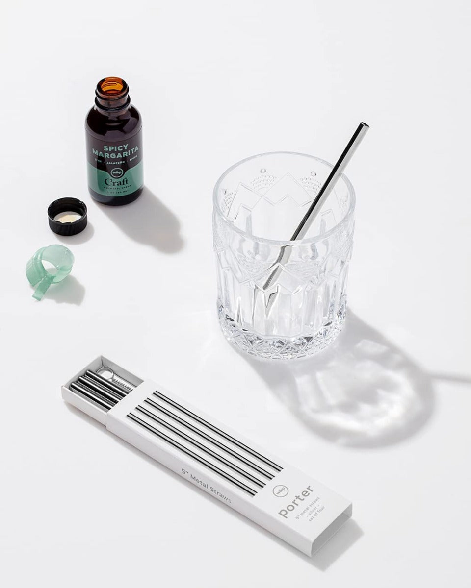 W&P Porter Set of 4 Metal Straws, 5 inches (3 colors) - Pupsik Singapore