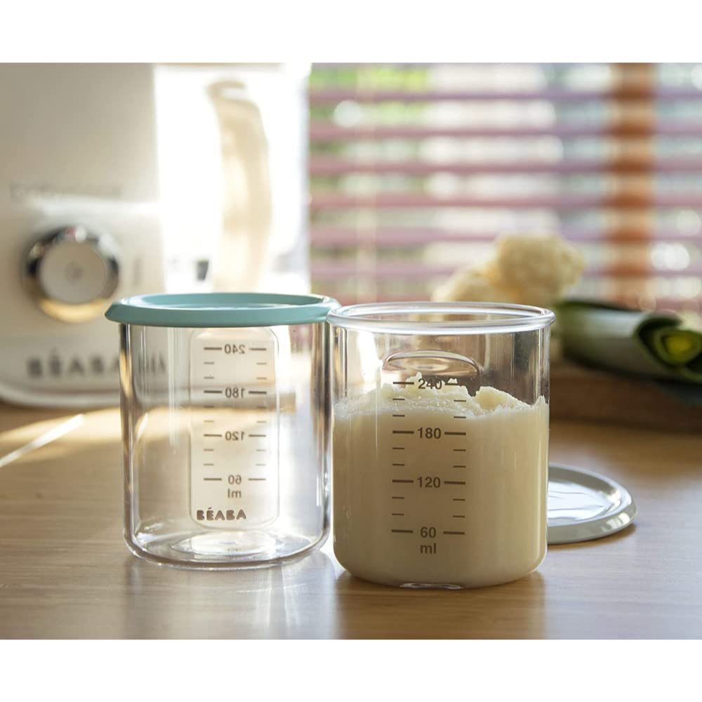 Beaba Maxi Portion Tritan Food Jar, 2 x 240ml - Light Blue/Grey