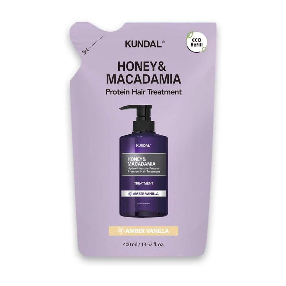 Kundal Honey & Macadamia Protein Hair Treatment, 400ml Refill Bag - Amber Vanilla (Exp 10/27)