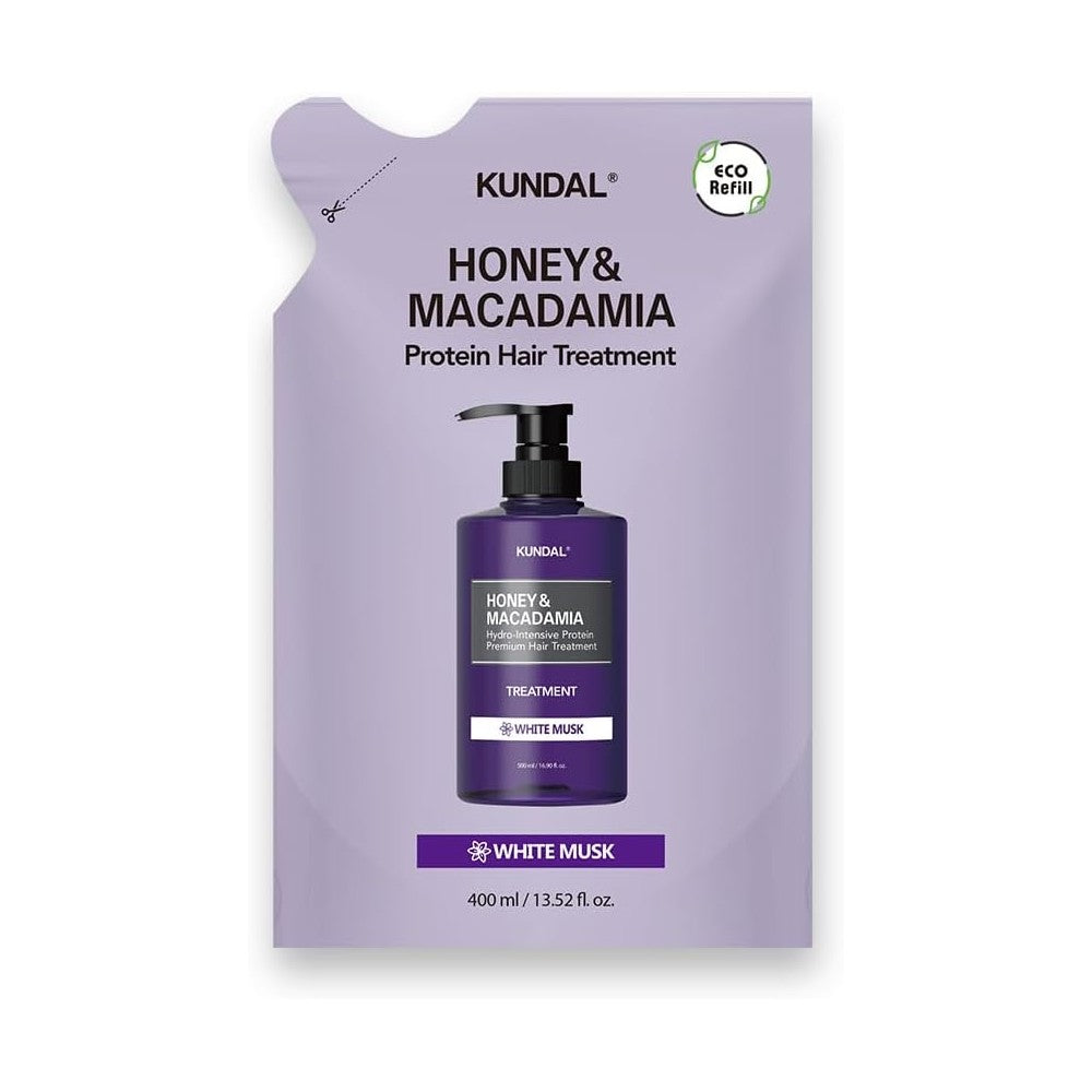 Kundal Honey & Macadamia Protein Hair Treatment, 400ml Refill Bag - White Musk (Exp 09/27)
