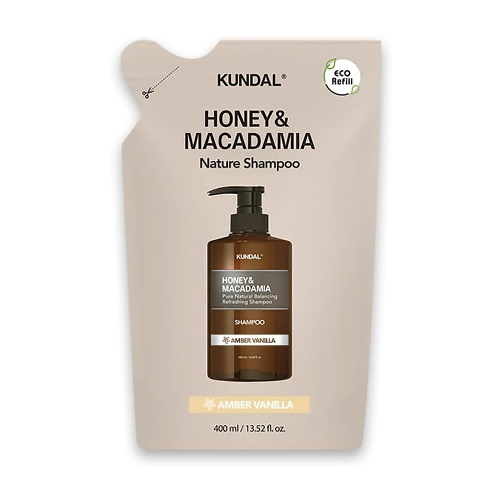 Kundal Honey & Macadamia Nature Shampoo, 400ml Refill Bag - Amber Vanilla (Exp 10/27)