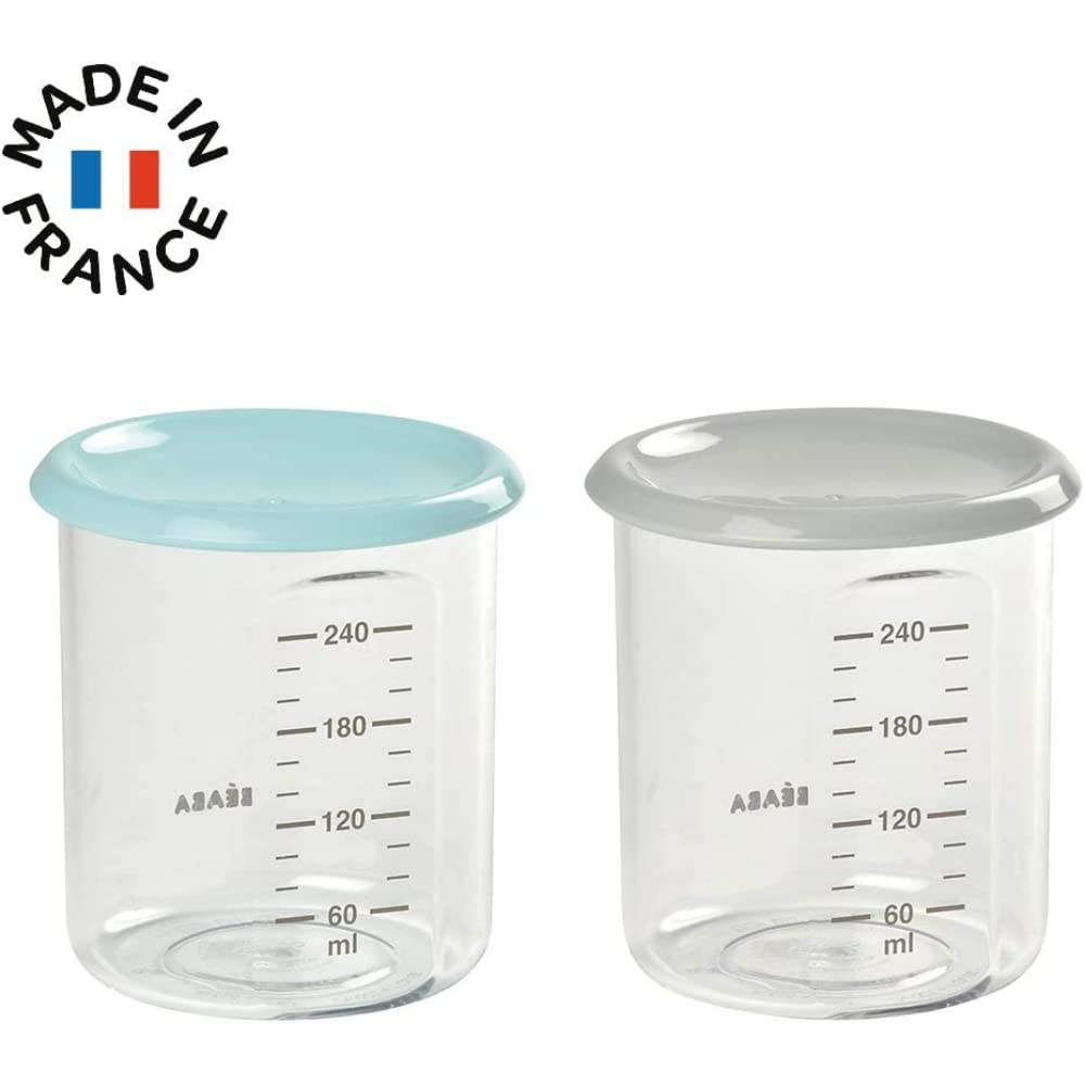 Beaba Maxi Portion Tritan Food Jar, 2 x 240ml - Light Blue/Grey - Pupsik Singapore