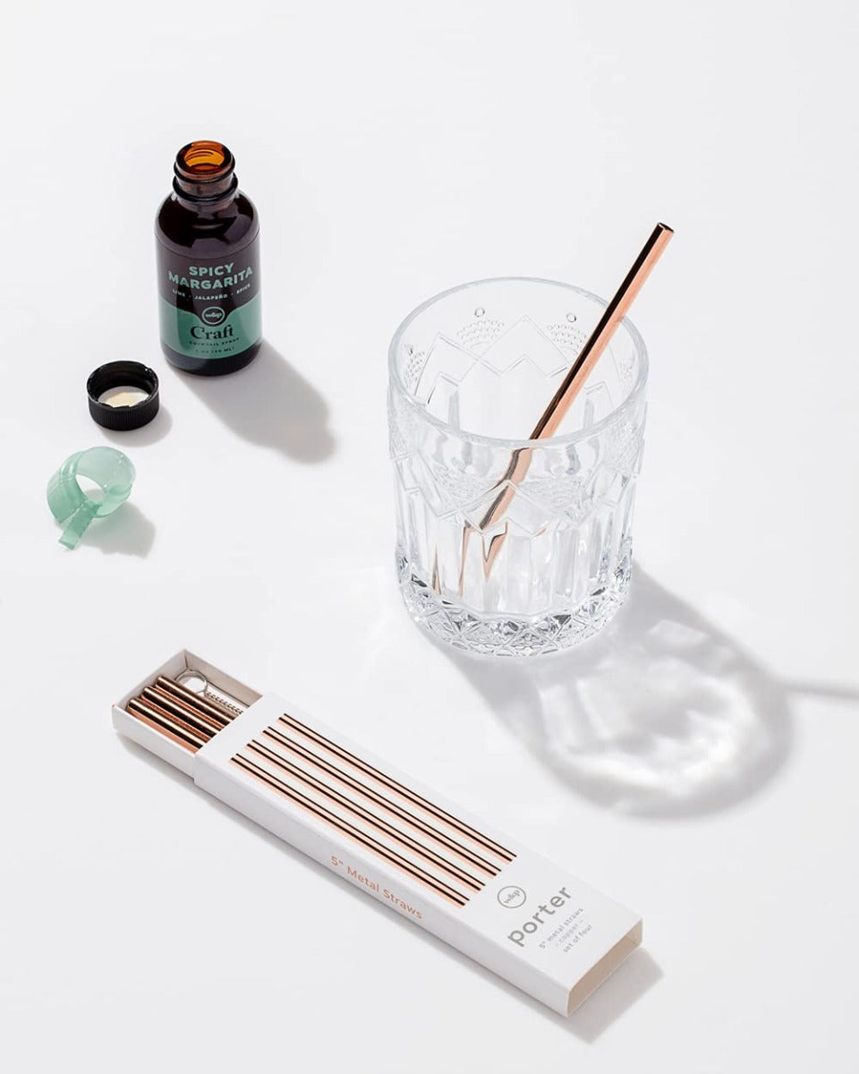 W&P Porter Set of 4 Metal Straws, 5 inches (3 colors) - Pupsik Singapore