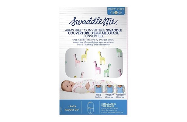 Summer Infant SwaddleMe Arms Free Convertible Swaddle (1pk), XL (6-9m) - Pink Giraffe