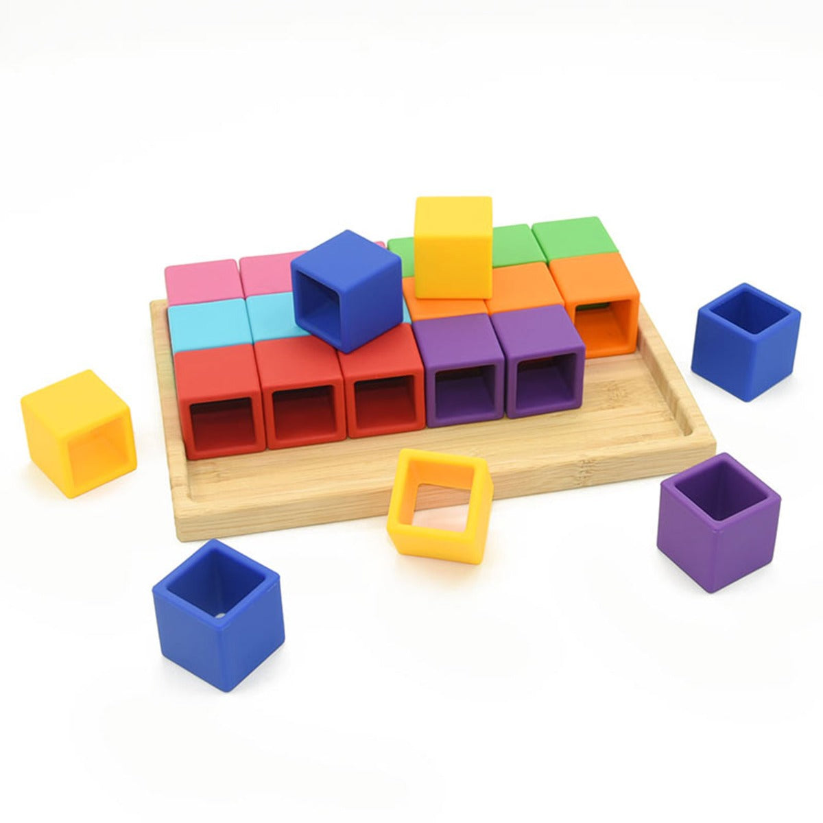 Biomom Silicone Building Blocks, 16pcs - Rainbow