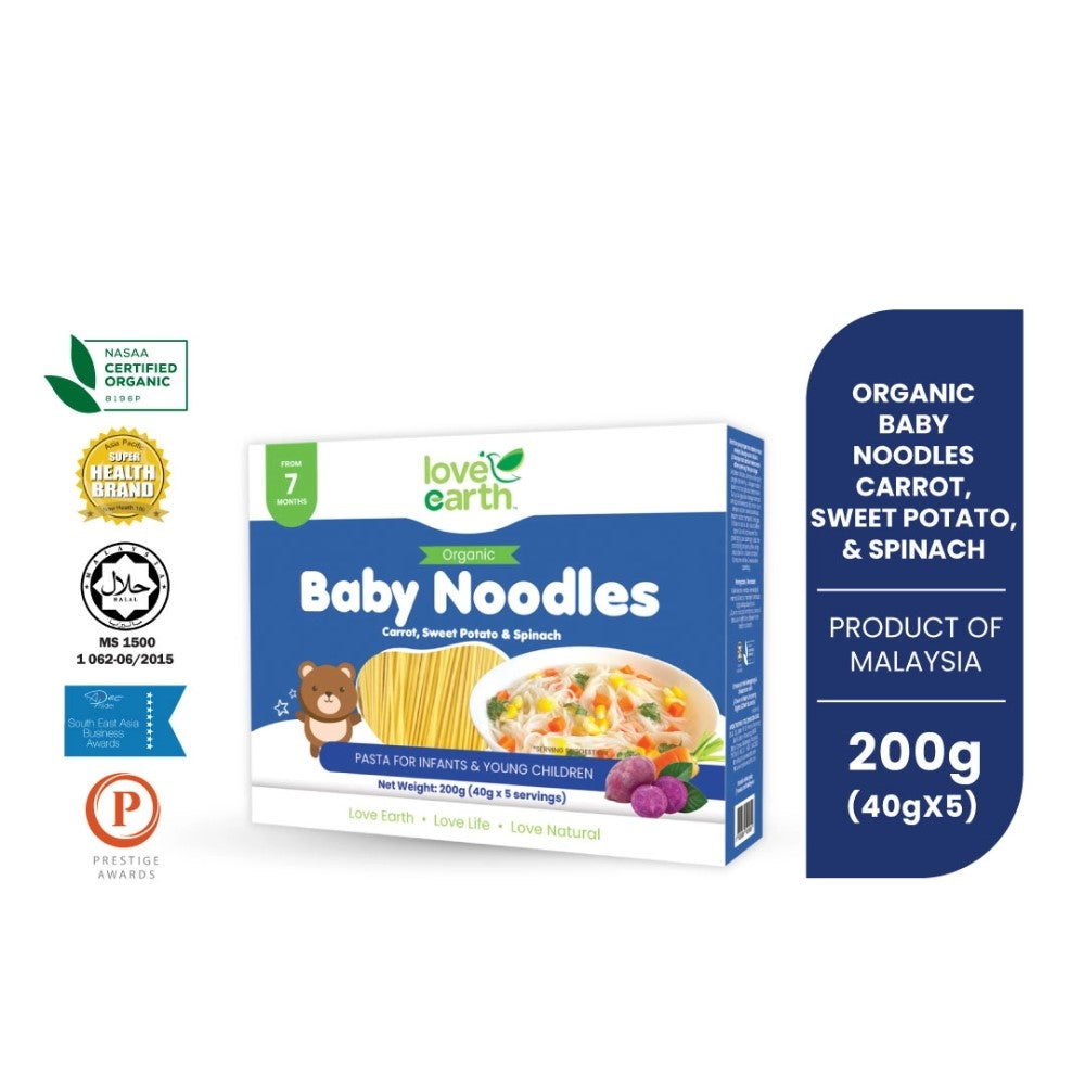 Love Earth Organic Baby Noodles, 200g - Carrot, Sweet Potato & Spinach (Exp 05/27)