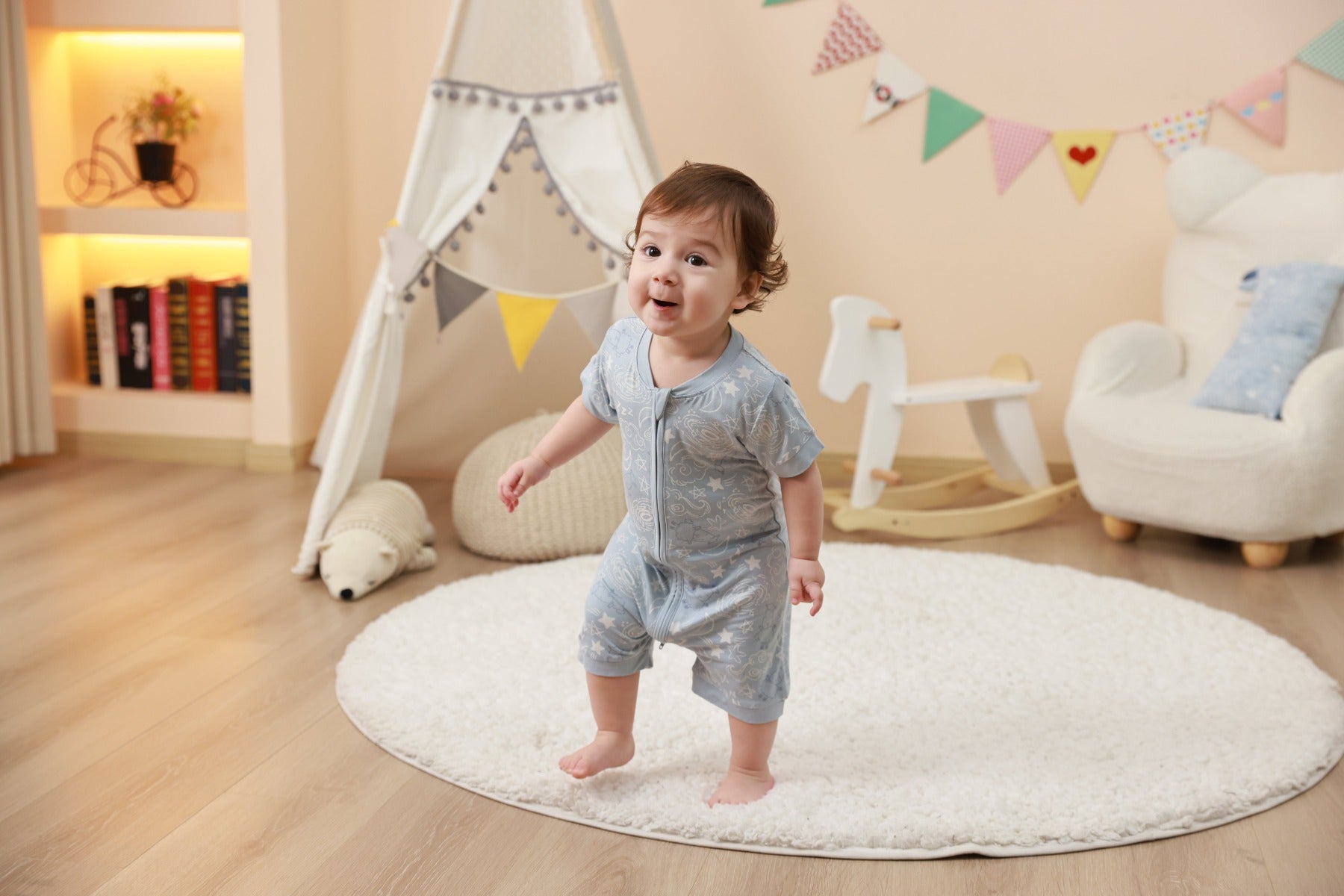 Baa Baa Sheepz Baby Short Sleeve Zip Romper - Baa Baa in the Universe Blue (4 Sizes)