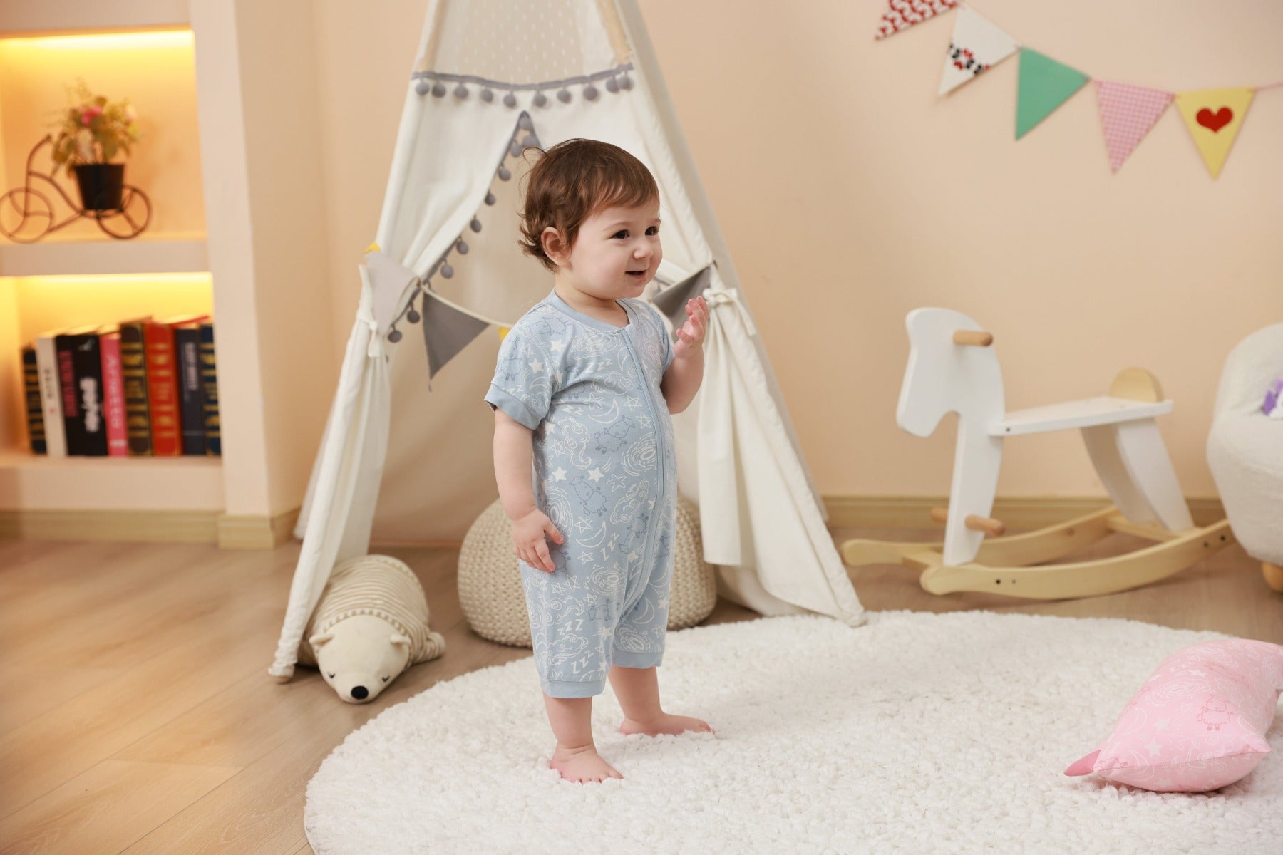 Baa Baa Sheepz Baby Short Sleeve Zip Romper - Baa Baa in the Universe Blue (4 Sizes)