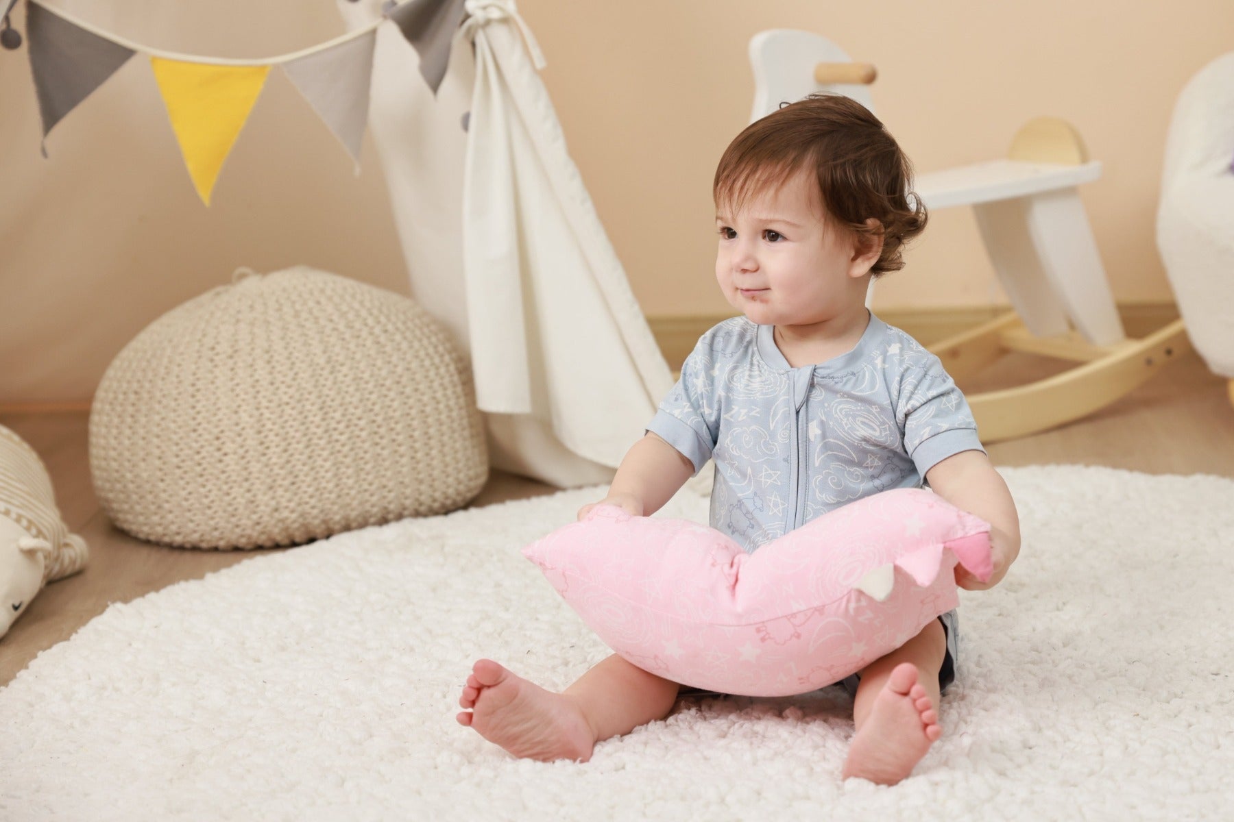 Baa Baa Sheepz Baby Short Sleeve Zip Romper - Baa Baa in the Universe Blue (4 Sizes)