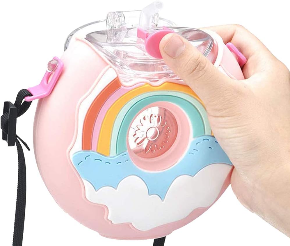 Biomom Donut Tritan Straw Drinking Bottle with Straps, 380ml (5 Designs)