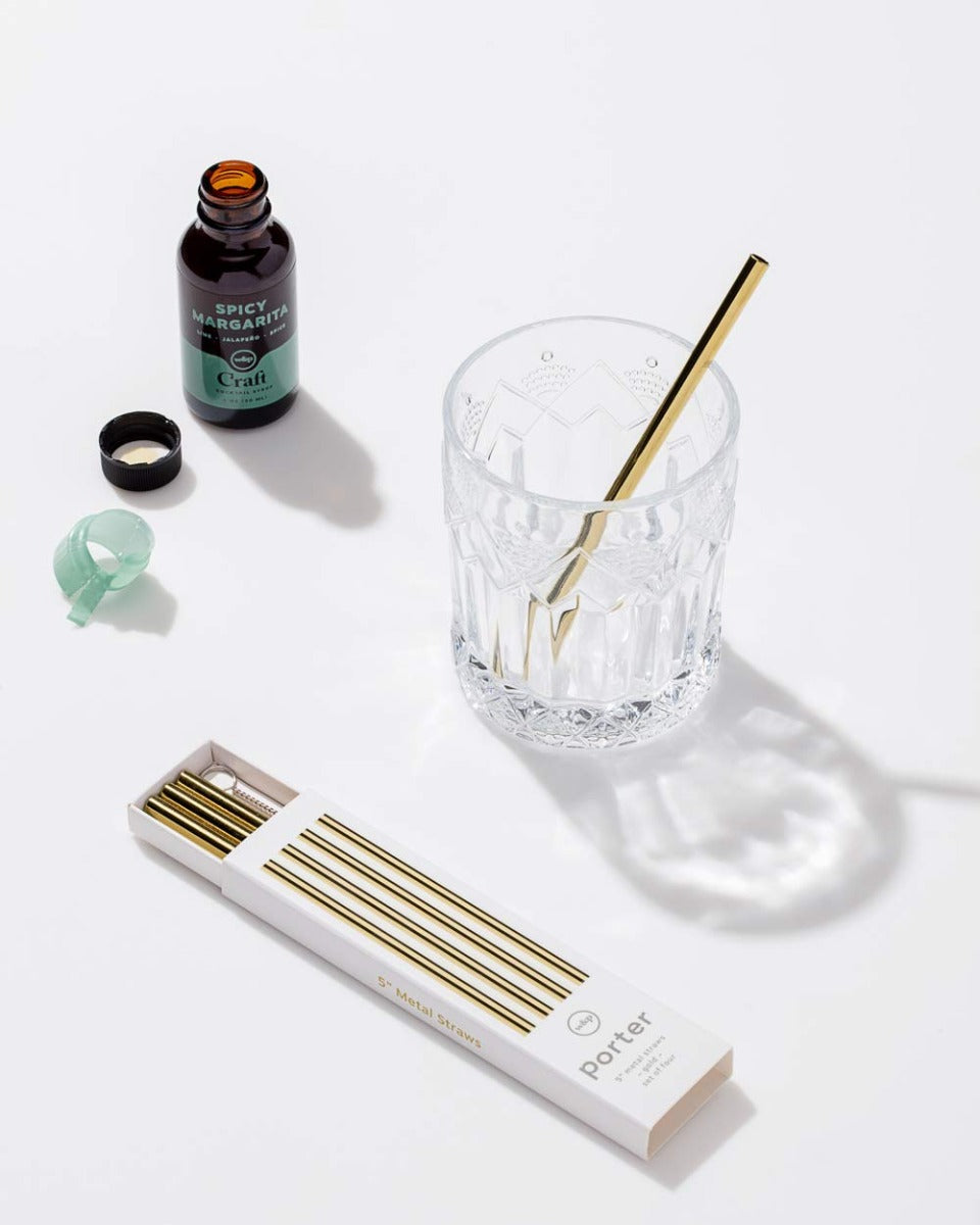 W&P Porter Set of 4 Metal Straws, 5 inches (3 colors)