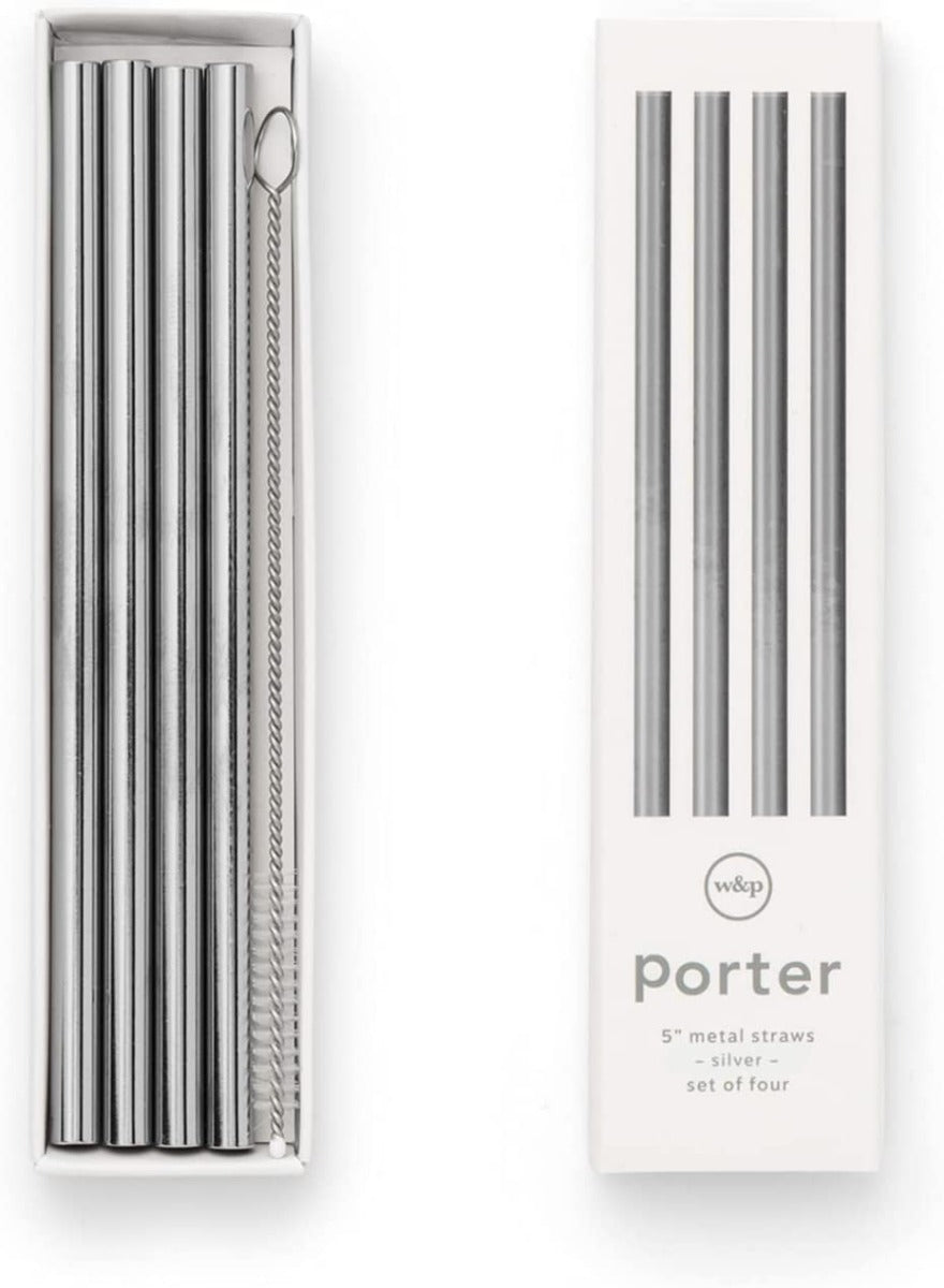 W&P Porter Set of 4 Metal Straws, 5 inches (3 colors) - Pupsik Singapore