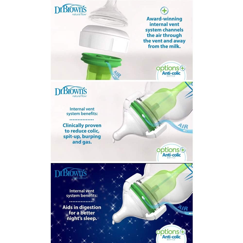 Dr. Brown's Options+ PLUS Wide-Neck Baby Bottle, 9oz (Level 1 Nipple) (3 pack)