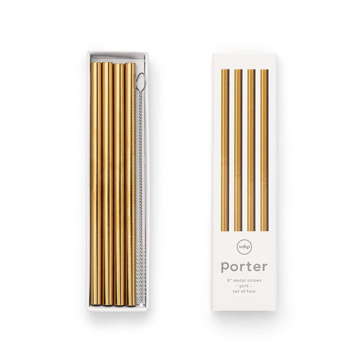 W&P Porter Set of 4 Metal Straws, 5 inches (3 colors)