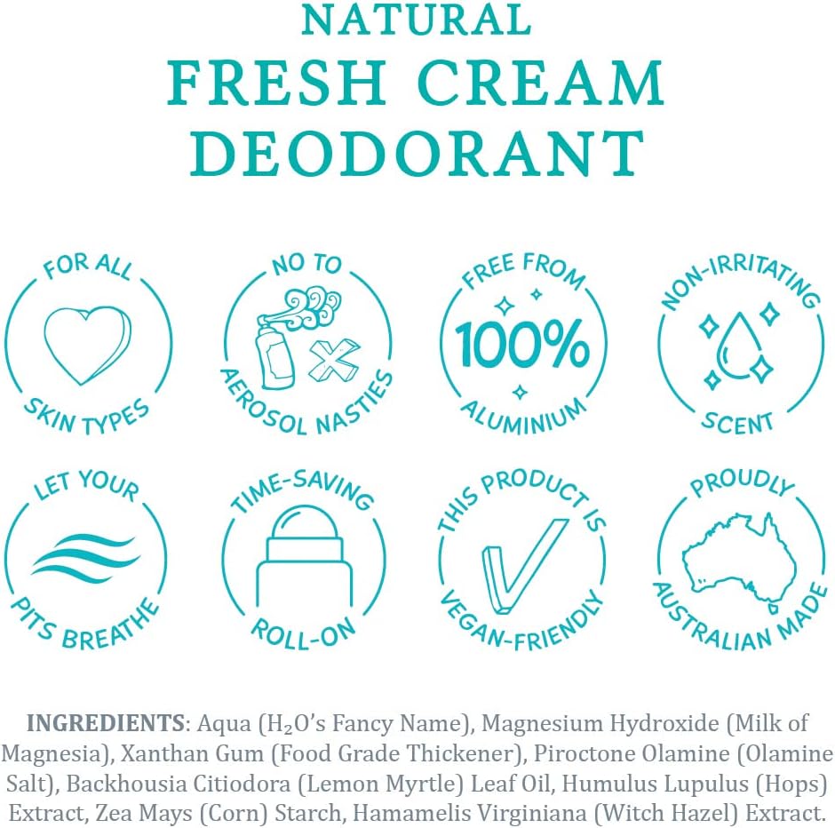MooGoo Natural Fresh Cream Deodorant, 60ml - Lemon Myrtle (Exp 08/26)