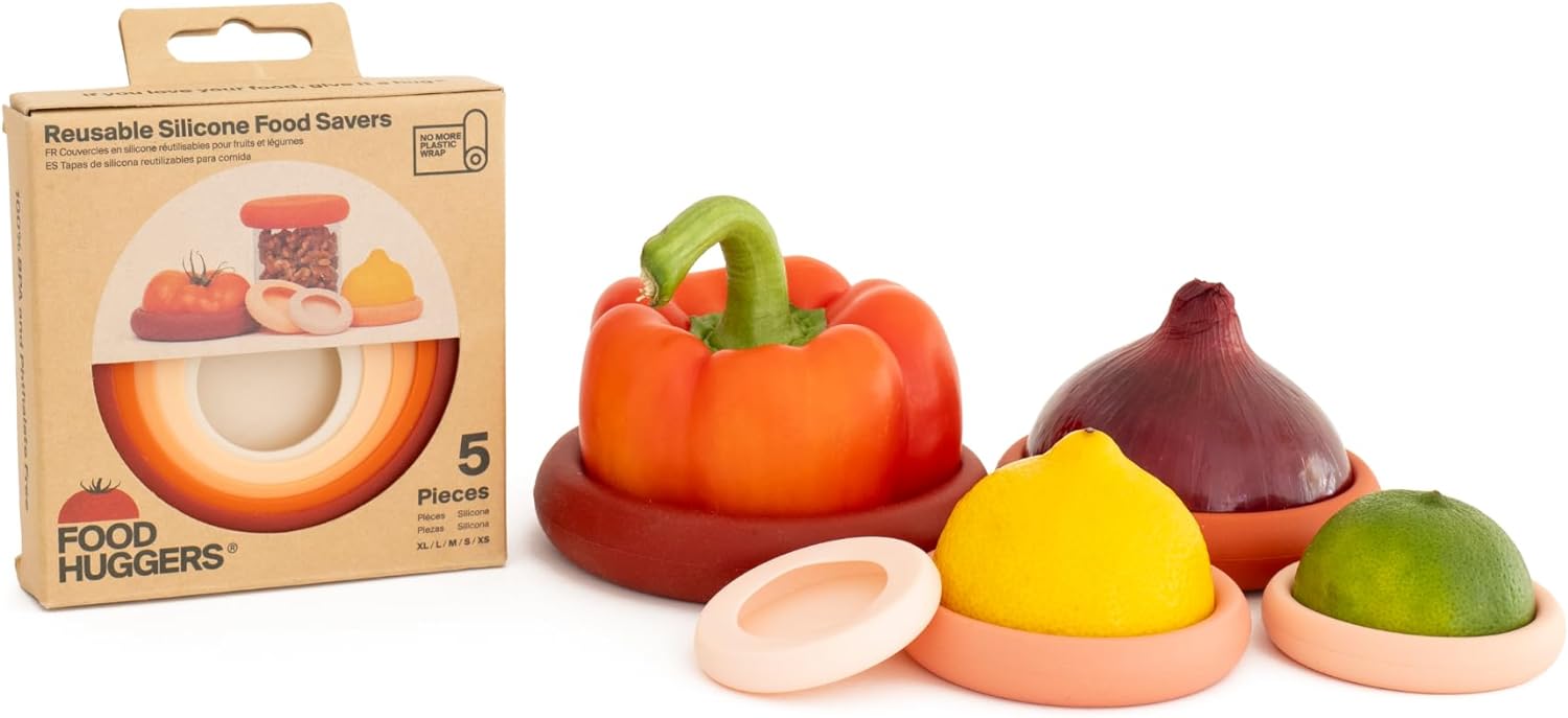 Food Huggers Set of 5 Reusable Silicone Food Savers (4 Colors) - Pupsik Singapore