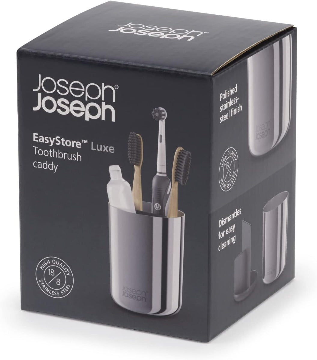 Joseph Joseph EasyStore Luxe Stainless Steel Toothbrush Caddy, Small