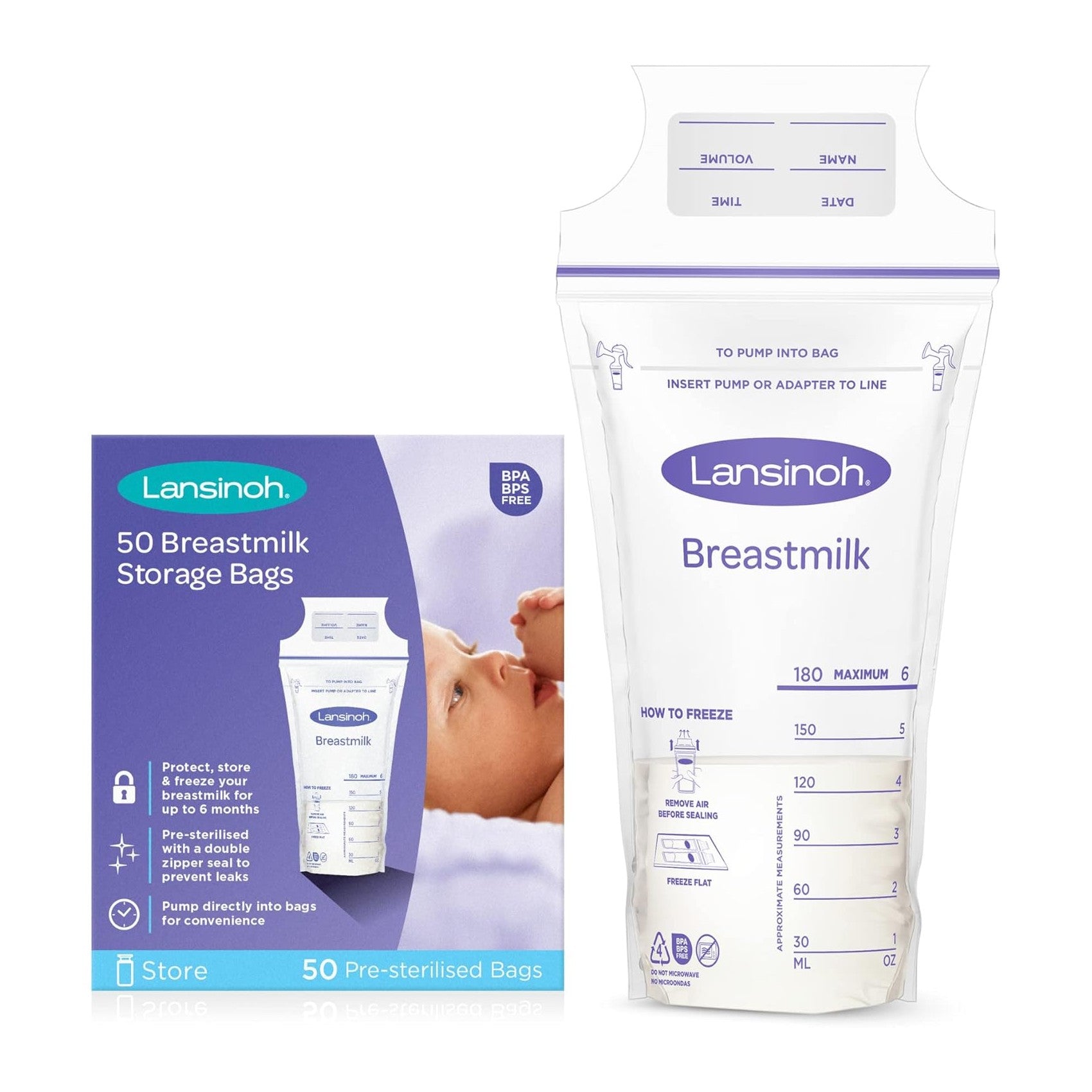 Lansinoh Breastmilk Storage Bags 6oz, 50pc (UK Version)