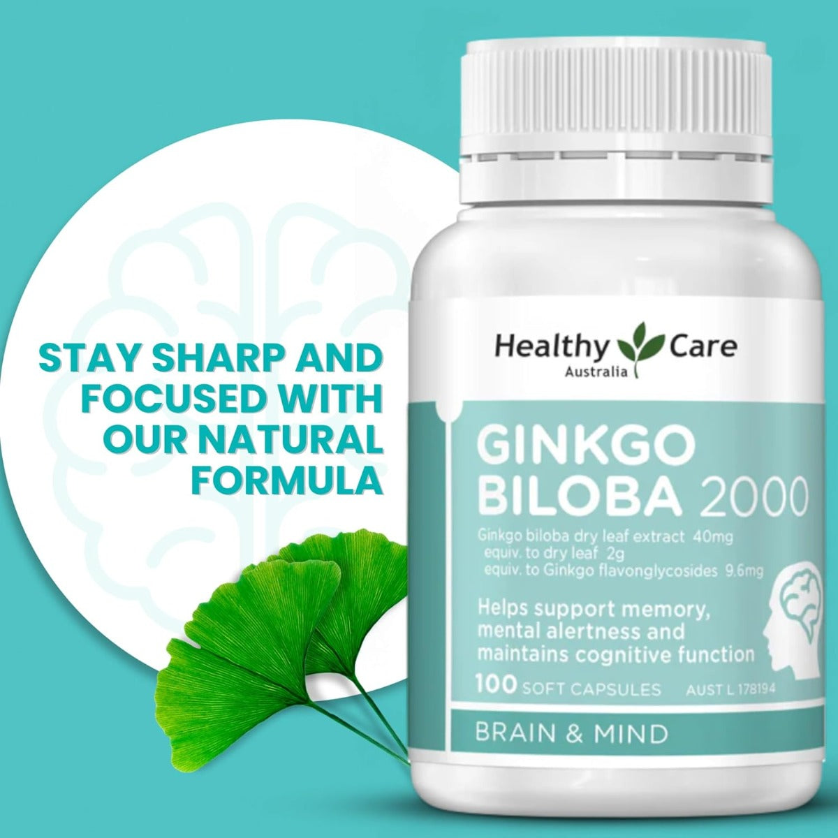 Healthy Care Ginkgo Biloba 2000mg, 100 caps (Exp 07/27)