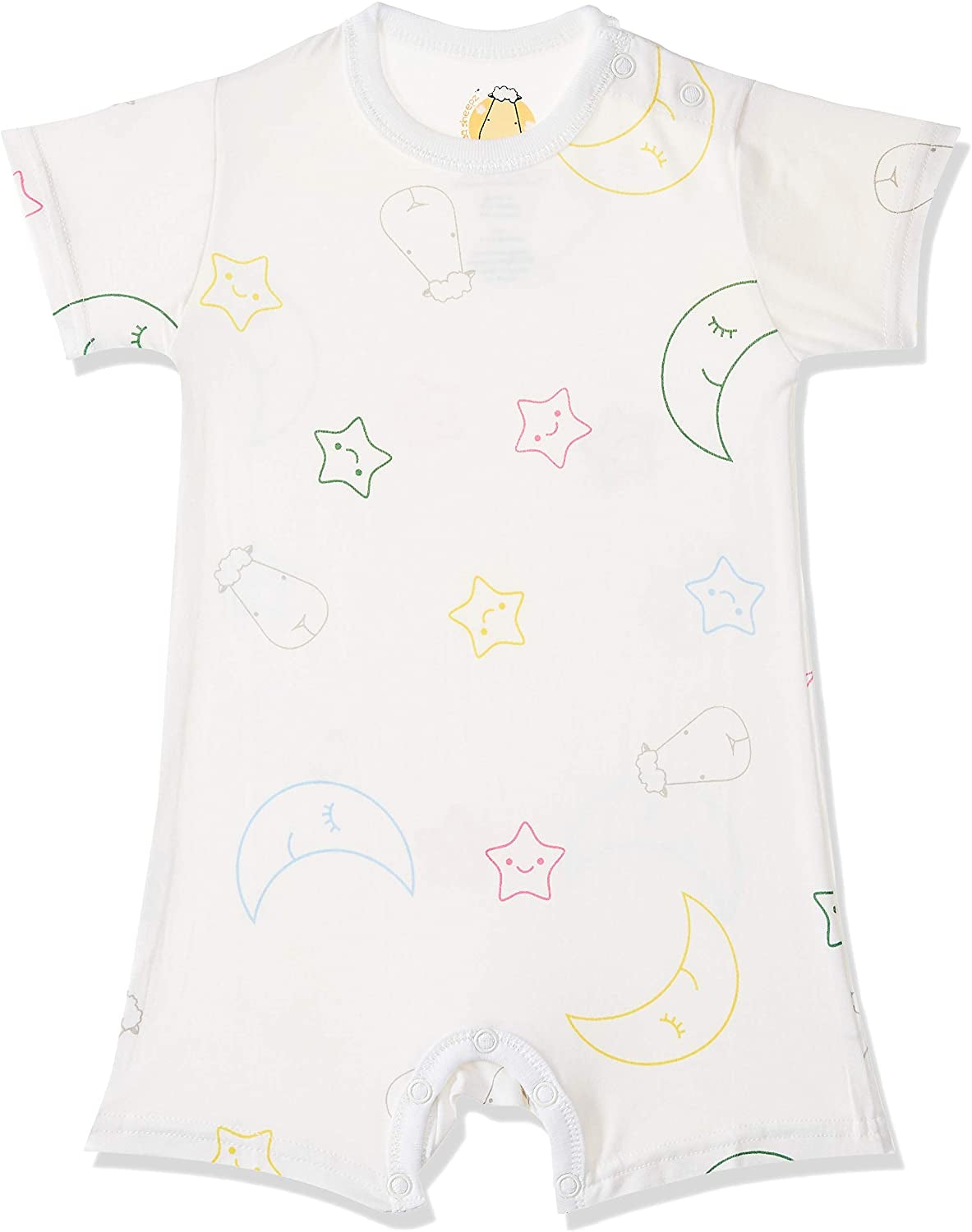 Baa Baa Sheepz Baby Short Sleeve Romper - Colourful Moon & Star White (4 Sizes)