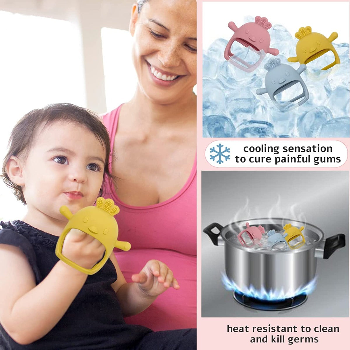 Biomom Silicone Baby Teething Mitten, Chick (6 Colours)