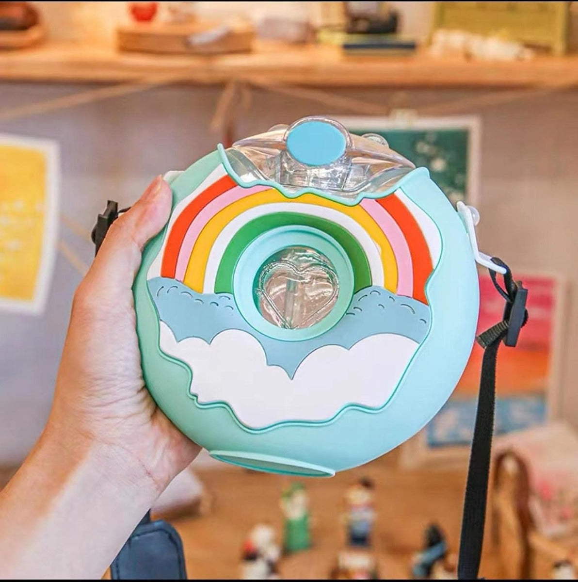 Biomom Donut Tritan Straw Drinking Bottle with Straps, 380ml (5 Designs) - Pupsik Singapore