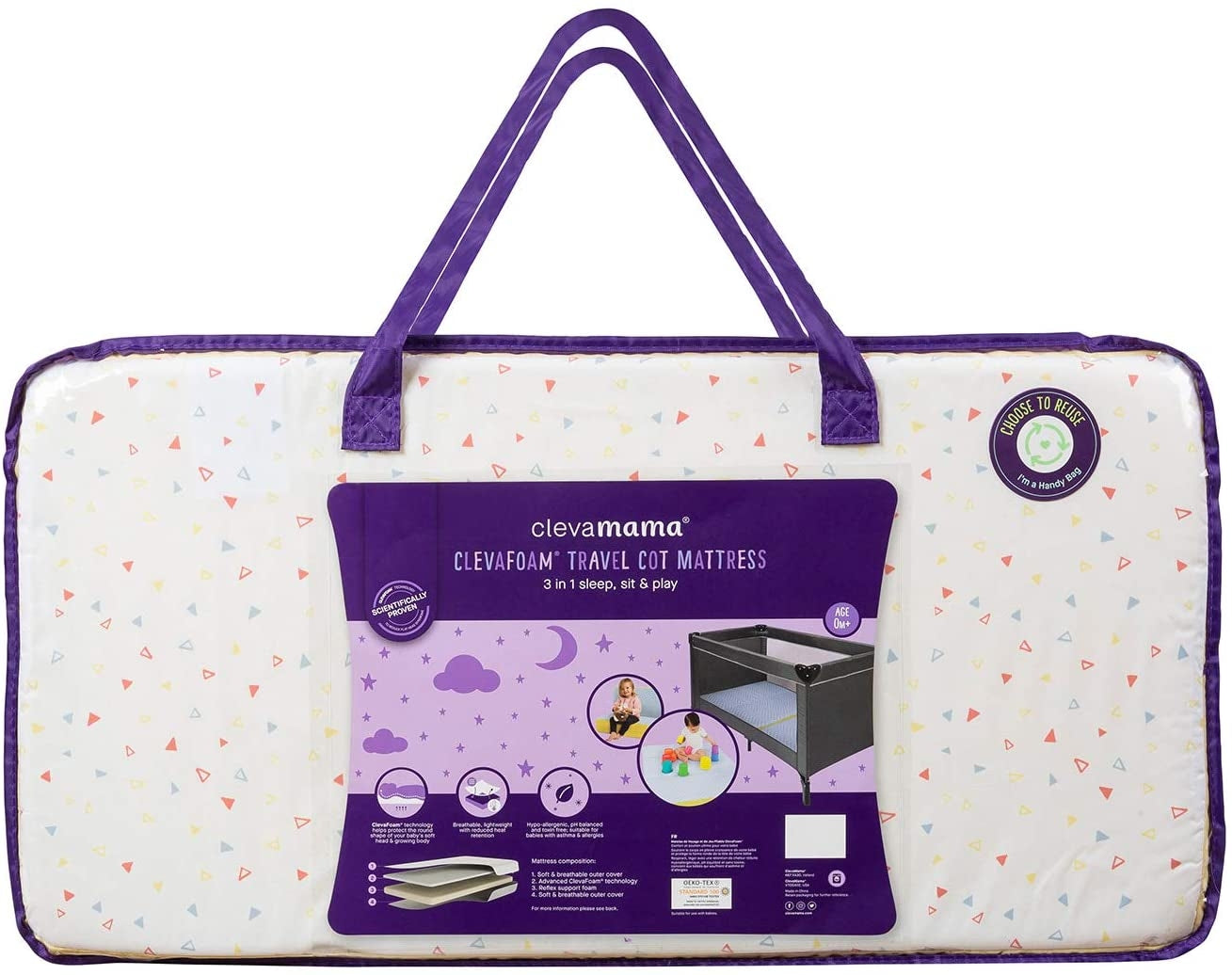 Clevamama ClevaFoam Foldable Travel Cot Baby Mattress - Playful Shapes